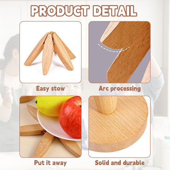 Natural black walnut wooden trivet set with stand for hot dishes and pots.