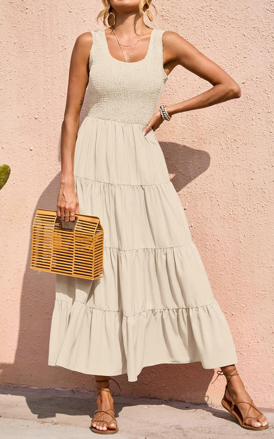 PRETTYGARDEN dress — Casual loose maxi sundress with smocked tank design