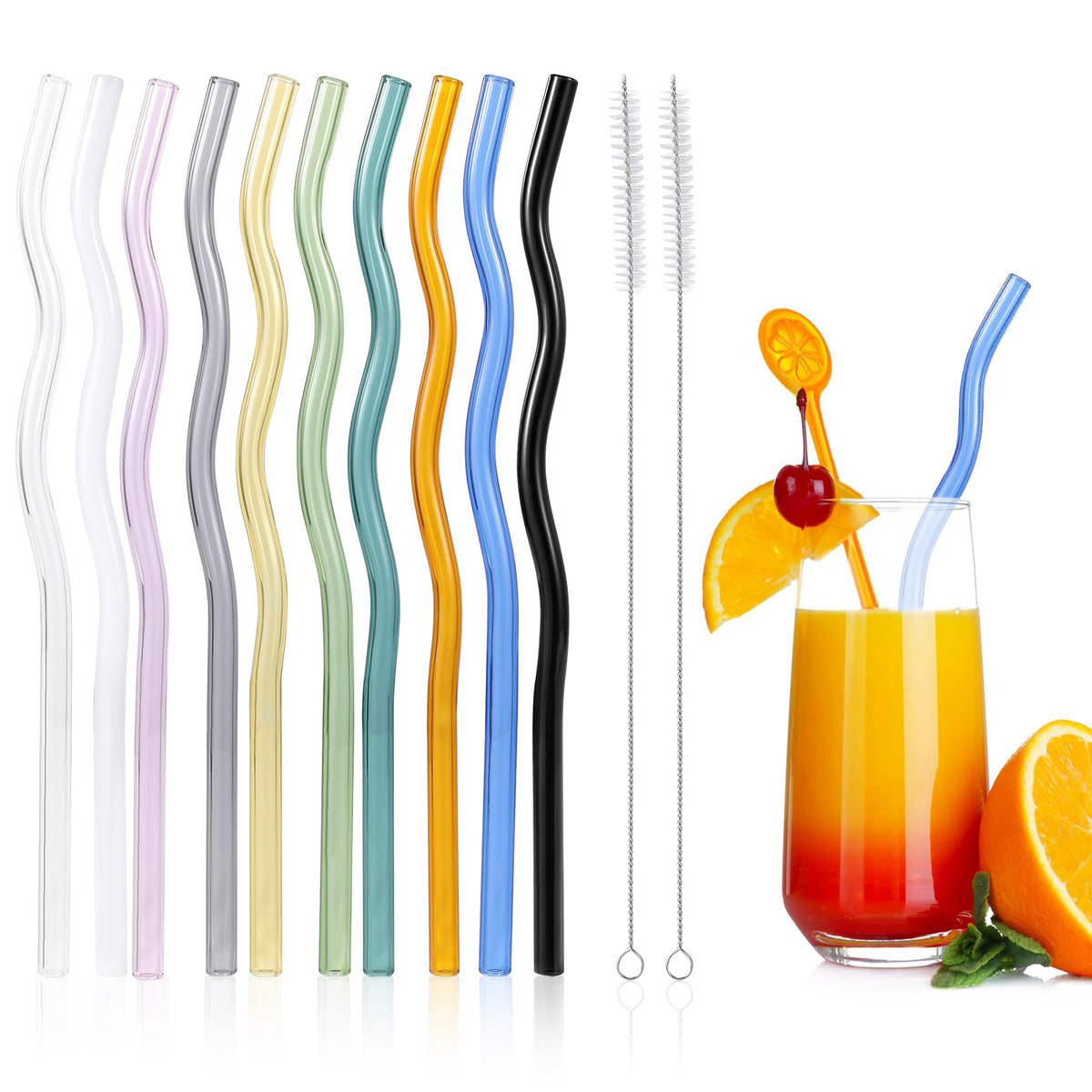 Drinking straw — Reusable colorful glass straws with cleaner brushes