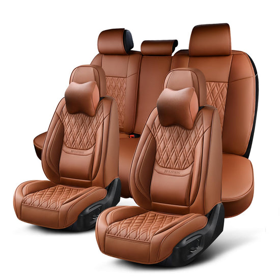 TINRAIYANG car seat covers - breathable leather for front and rear seats in brown