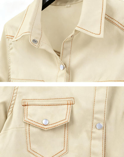 Shirt — Women's roll up sleeve tie front knot chambray denim crop top