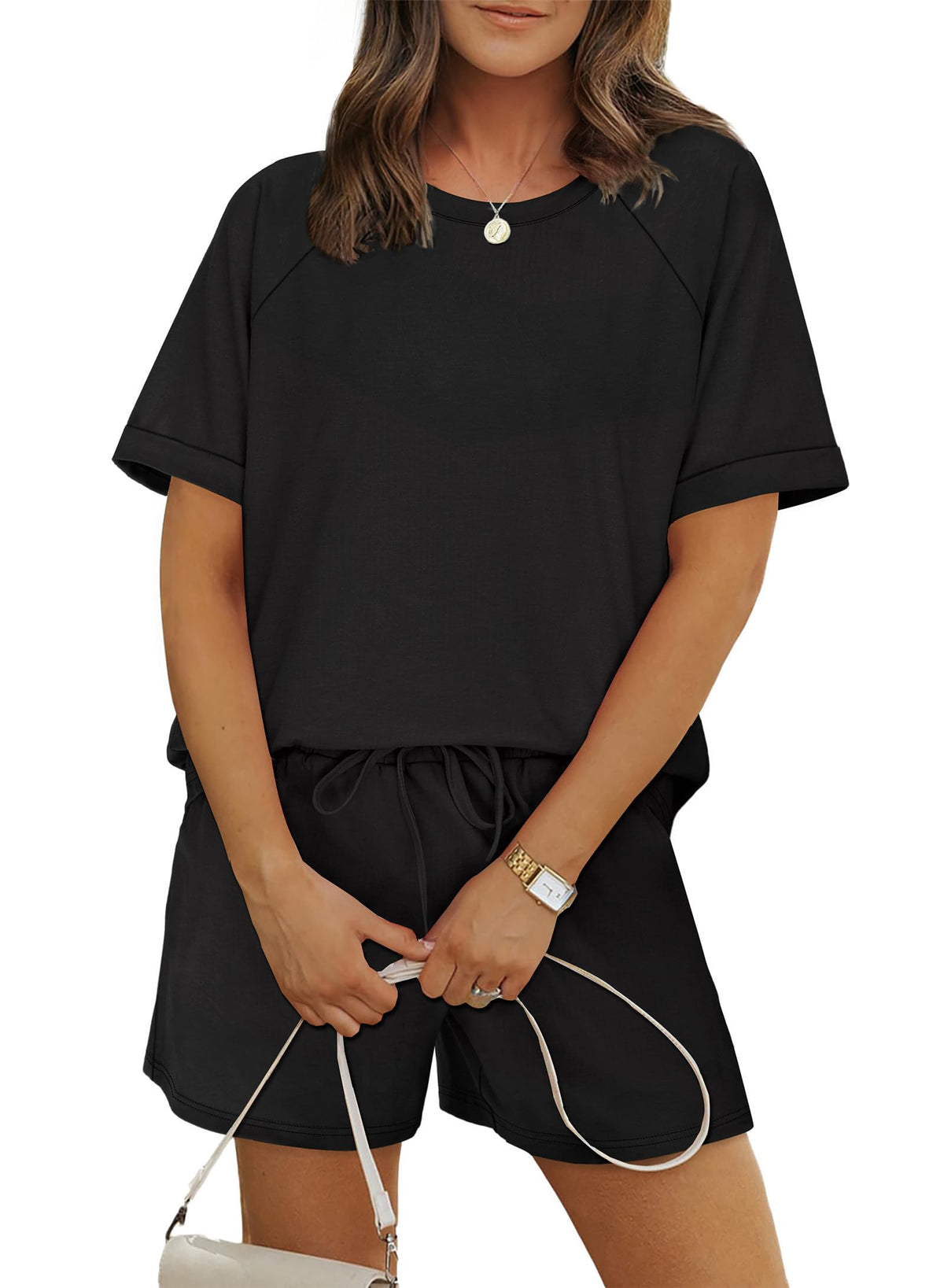 WIHOLL coordinated outfit — two piece lounge set with short sleeves and crew neck