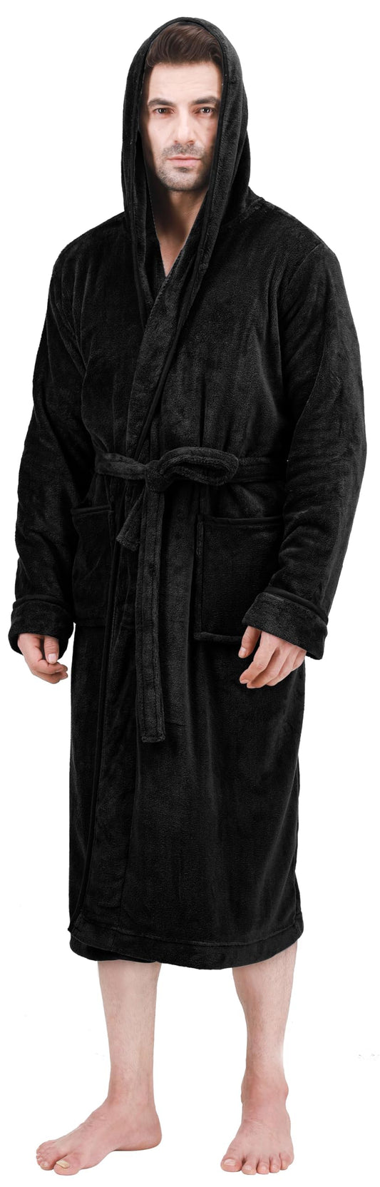 NY Threads men's robe - Luxury plush fleece with hood for spa use.