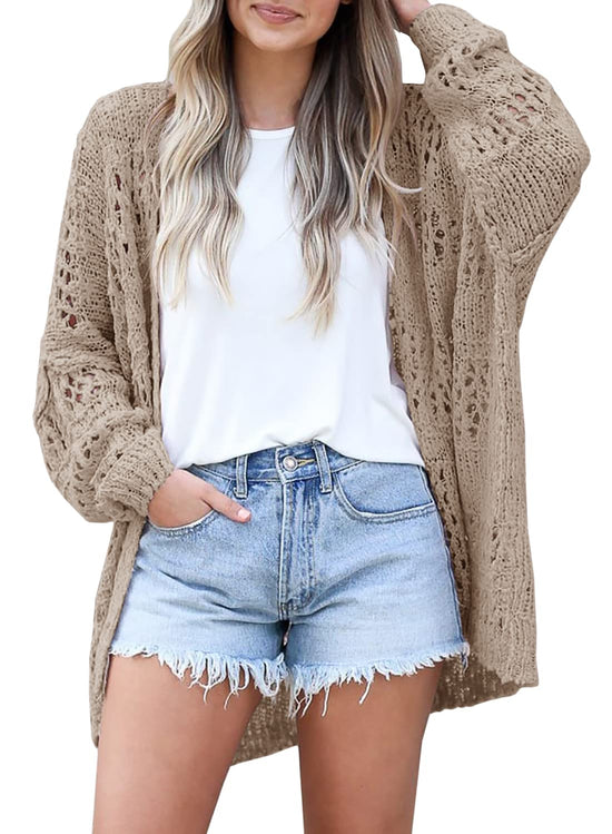 Mafulus women's crochet cardigan - lightweight oversized open front sweater