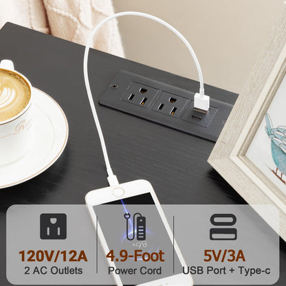 LoakeKEL night stand - LED nightstand with charging station and storage shelf