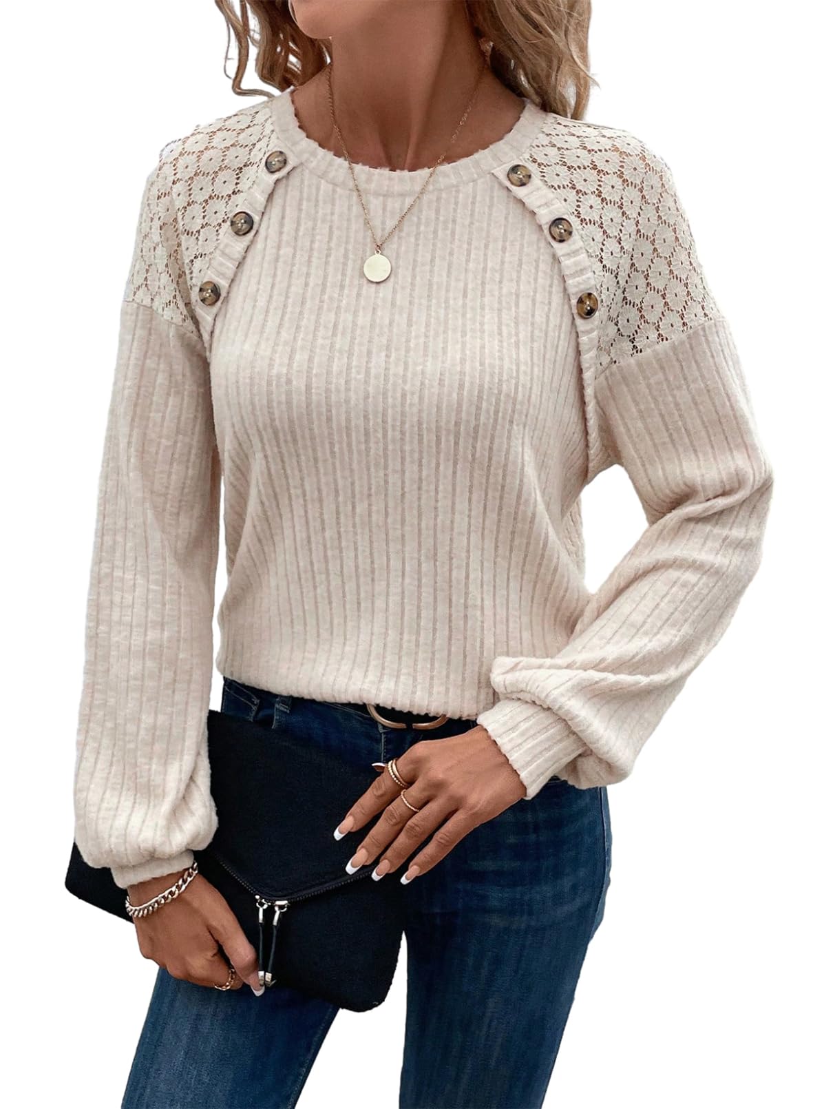 Acelitt sweater - Long sleeve tunic with lace patchwork design.