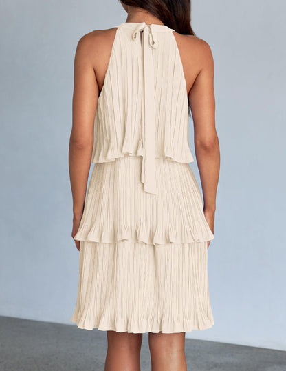 ZESICA dress — Summer halter cocktail with ruffle tiered chiffon