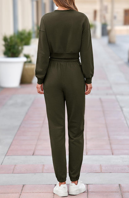 BTFBM women jogger set with pockets and long sleeve crop top