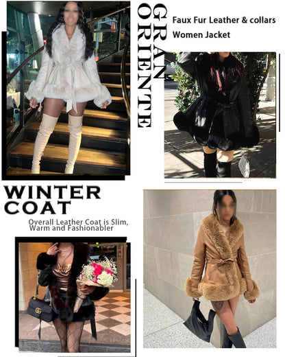 Coat — Faux leather with faux fur collar and peplum design