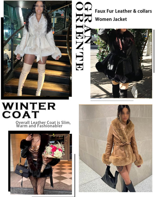 Coat — Faux leather with faux fur collar and peplum design