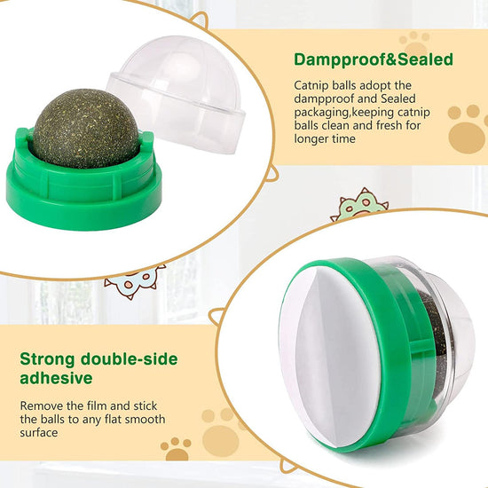 SINROBO 3 Pack Catnip Balls, Catnip Ball for Cats Wall, Edible Kitty Toys for Cats Lick, Safe Healthy Kitten Chew Toys, Teeth Cleaning Dental Cat Toys, Cat Wall Treats (1, Green)