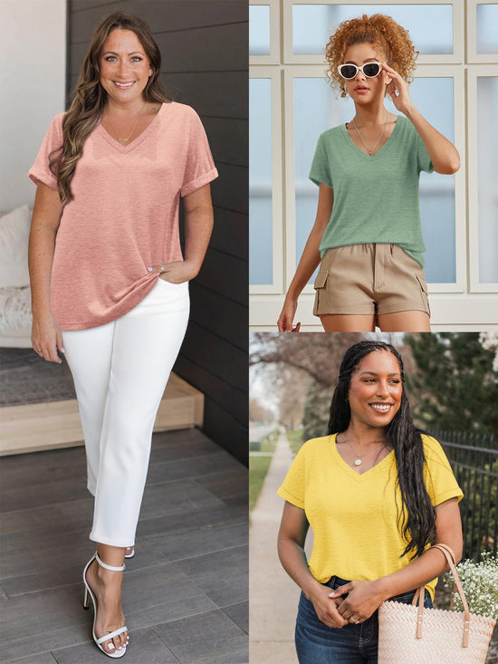ATHMILE shirt - short sleeve v neck tee for women summer outfits 2026 beach