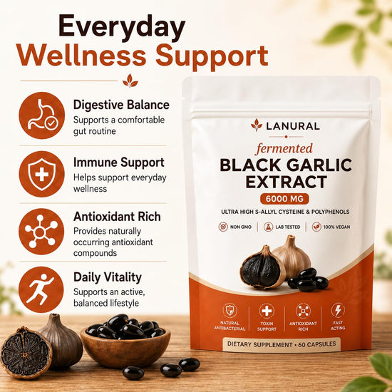 lanural fermented Black Garlic Extract, Odorless Garlic Capsules, Daily Wellness Routine, 60 Capsules(1PC)