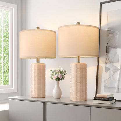 PoKat table lamp - farmhouse bedside lamps set of 2 for bedroom and living room
