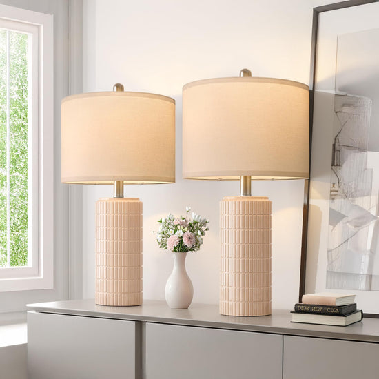 PoKat table lamp - farmhouse bedside lamps set of 2 for bedroom and living room