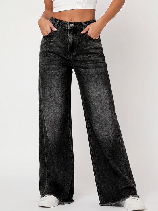 Wide leg jeans — Relaxed straight leg with raw hem and comfort denim