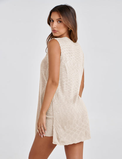 Bianstore women's summer sweater set - sleeveless knit pullover and matching shorts