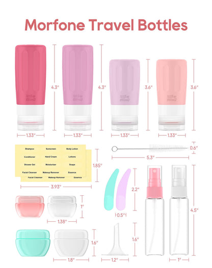 Morfone travel bottle set with 16 pieces for toiletries