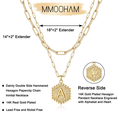 Necklace — Dainty initial design in 14K gold-plated finish by M MOOHAM