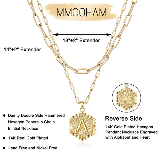 Necklace — Dainty initial design in 14K gold-plated finish by M MOOHAM