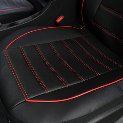 TOYOUN vehicle seat cover — PU leather front seat covers with red trim 2 pcs set