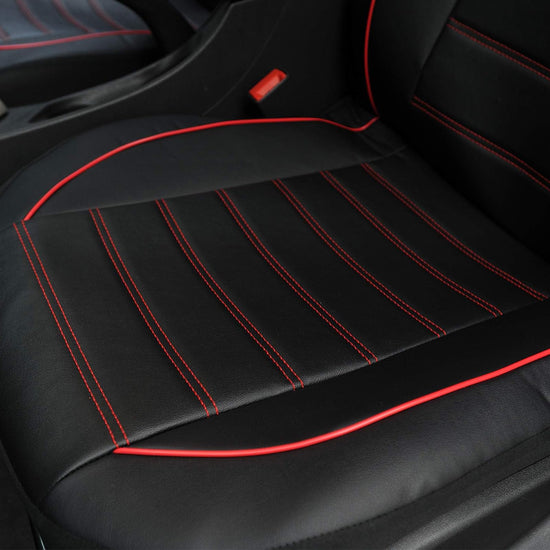 TOYOUN vehicle seat cover — PU leather front seat covers with red trim 2 pcs set