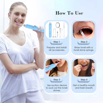 Tonsil Stone Remover with 5X Magnifying Glass Tonsil Stone Removal Kit 3 Suction Modes LED Light Bad Breath Water Flosser