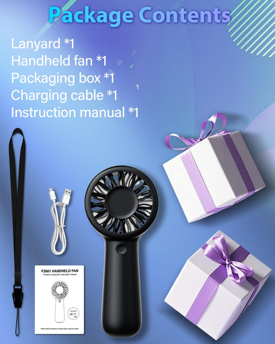 AUIIAH portable handheld fan - small turbo design with lanyard and USB rechargeable features