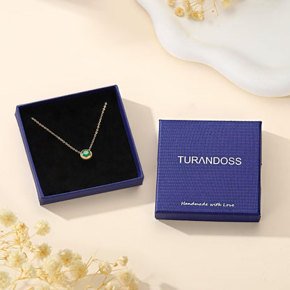 Turandoss birthstone necklace - 14K gold plated with colorful birthstones for women and girls