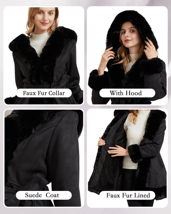 GRAN ORIENTE suede coat with faux fur collar and belt for women