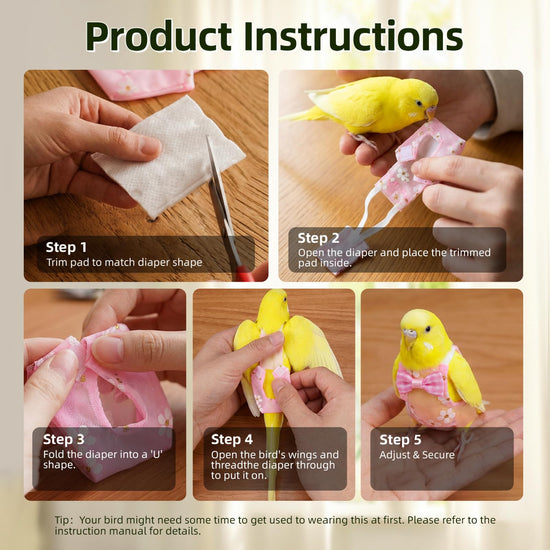 9 Pcs Reusable Bird Diaper, Cute Parrot Flight Suit with Leash & Diaper Pads, Washable Bird Nappy Clothes with Adjustable Straps for Cockatiel, Sun Conure, Green Cheek & Medium Parrots(Size M)