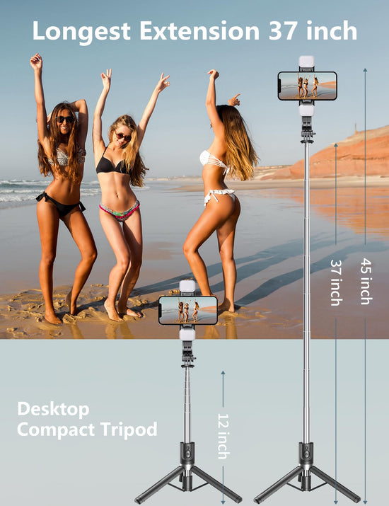 Selfie stick tripod - With light and wireless remote