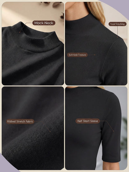 PrinStory shirt - Mock neck short sleeve ribbed knit design for summer outings