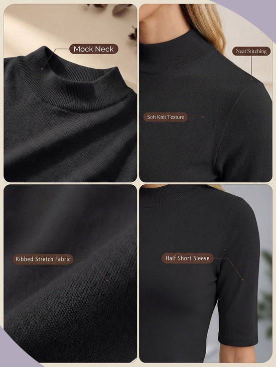 PrinStory shirt - Mock neck short sleeve ribbed knit design for summer outings