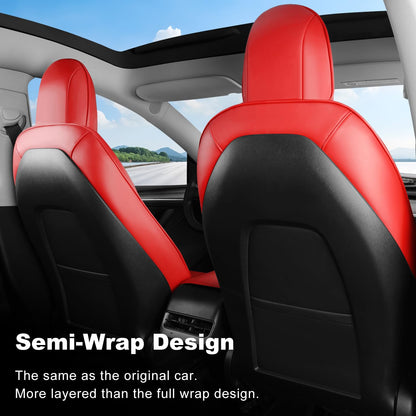 Wekar Tesla Model Y seat covers — Nappa leather, airbag compatible, bright red