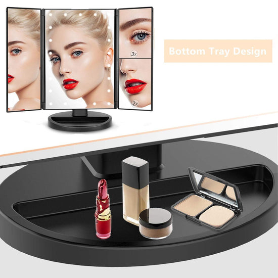Flymiro tri-fold lighted vanity makeup mirror — 180° rotation with touch screen LEDs