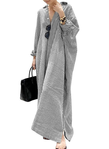 utcoco women's striped maxi shirt dress - casual loose button down style