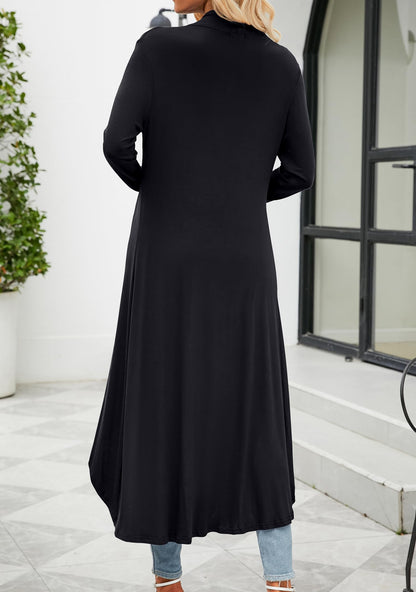 Women's cardigan with pockets - lightweight open front duster with high low hem