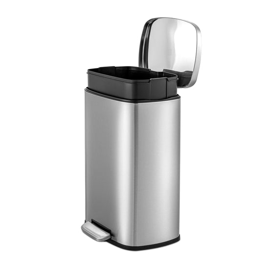 QUALIAZERO trash can with stainless steel, hands-free design and soft close lid