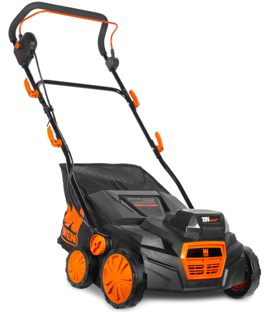 Wen 20V Max Cordless 15-Inch 2-in-1 Brushless Electric Dethatcher and Scarifier with Collection Bag
