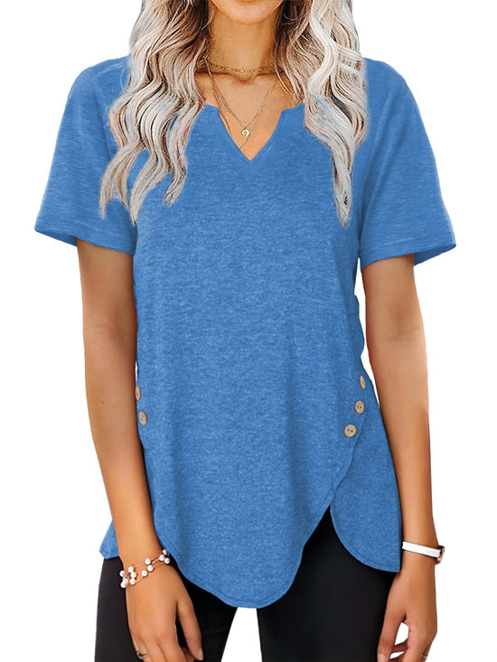 Shirt — V neck button side tunic for women in summer styles S-XXL