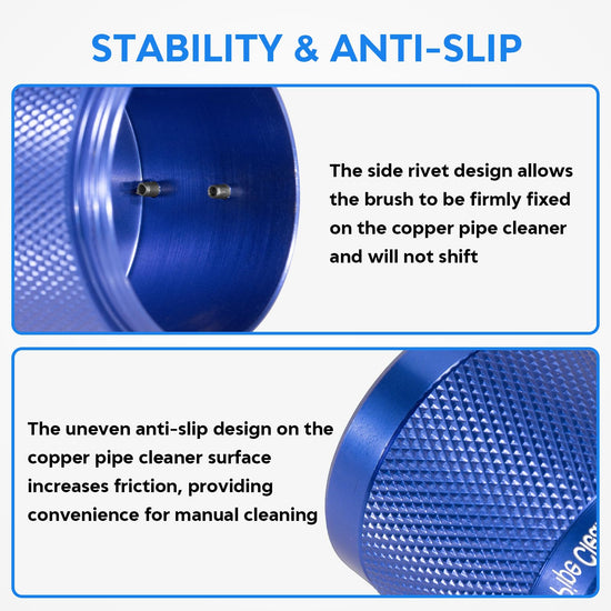DDayuanwei 1/2" & 3/4" & 1" Copper Pipe Cleaner for Drill, with 1/4 Hex Shank & 3 Stainless Steel Wire Brushe, for Cleaning Rust, Stains, Paint on Copper Pipes and Various Metal Pipes(Blue)