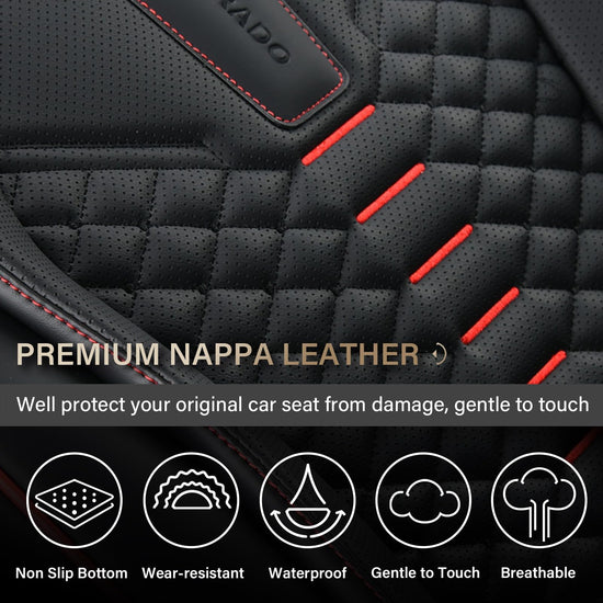 Coverado car seat covers - waterproof nappa leather seat covers for cars, black and red
