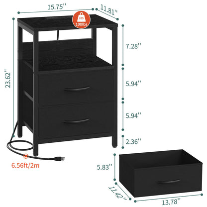 Yoobure nightstand with charging station - LED design with fabric drawers and USB ports