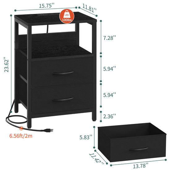 Yoobure nightstand with charging station - LED design with fabric drawers and USB ports