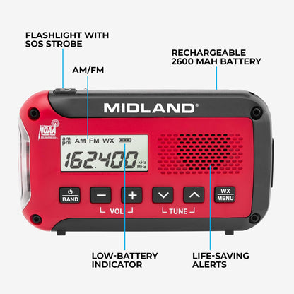 Midland radio — emergency crank with NOAA weather scan and alert system