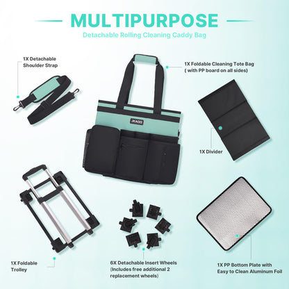 Utility cart wagon — waterproof rolling cleaning caddy with detachable trolley