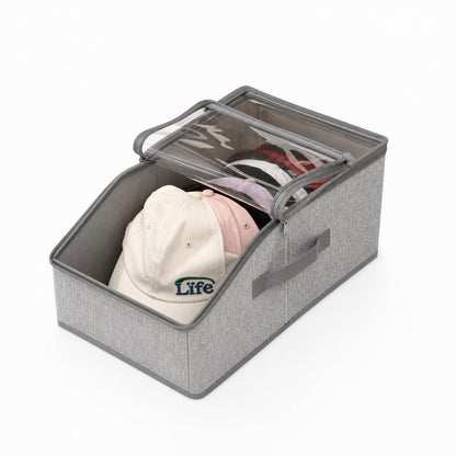 ZJKCXZEPNOV Hat Organizer for Baseball Caps, Clear Window Storage Container Holds Up to 12 Caps, Grey Closet Hat Holder Box for Home & Bedroom Organization