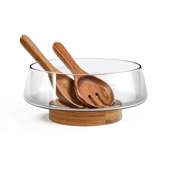 KITEISCAT salad bowl set — Extra large with acacia wood base and utensils