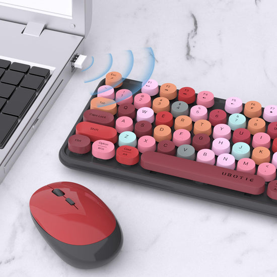 UBOTIE keyboard and mouse set — colorful design with flexible keys and optical mouse
